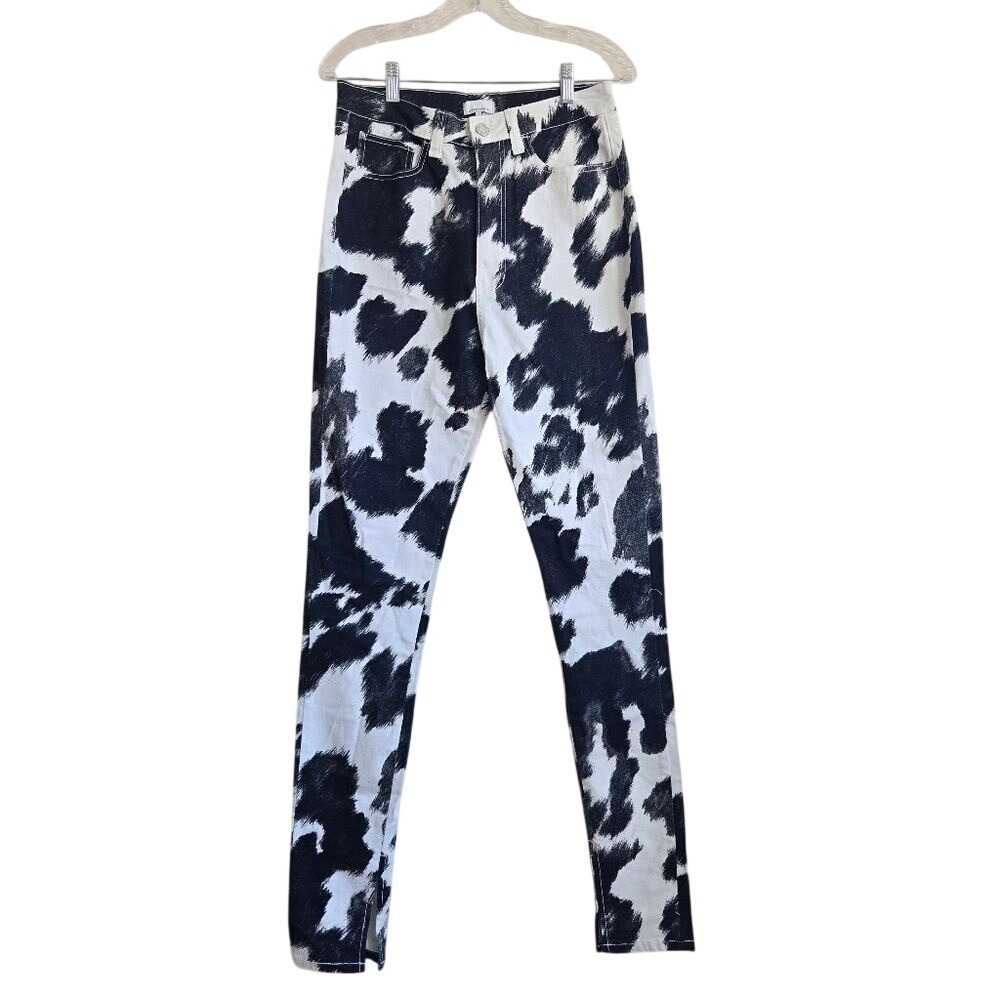Weworewhat Size 29 Cow Print Stiletto Slit Skinny Animal Print Black White Jeans